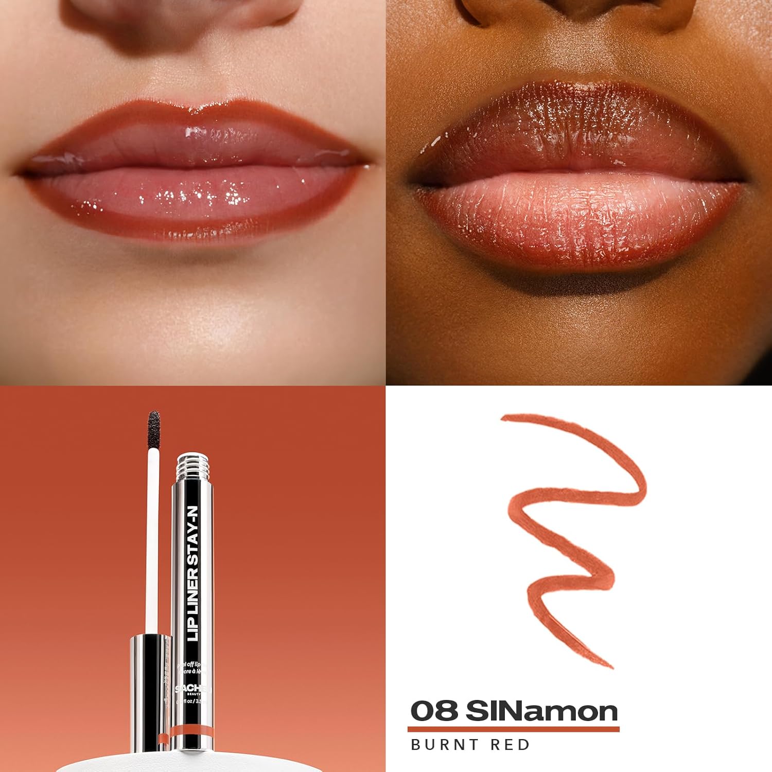 Sacheu Lip Liner Stay-N Peel Off Lip Stain — Long Lasting Matte Lip Tattoo Transfer Proof Lipstain Infused with Hyaluronic Acid & Vitamin E for All Skin Types
