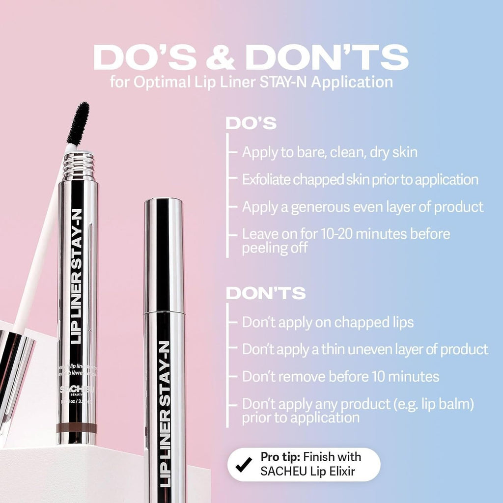 Sacheu Lip Liner Stay-N Peel Off Lip Stain — Long Lasting Matte Lip Tattoo Transfer Proof Lipstain Infused with Hyaluronic Acid & Vitamin E for All Skin Types